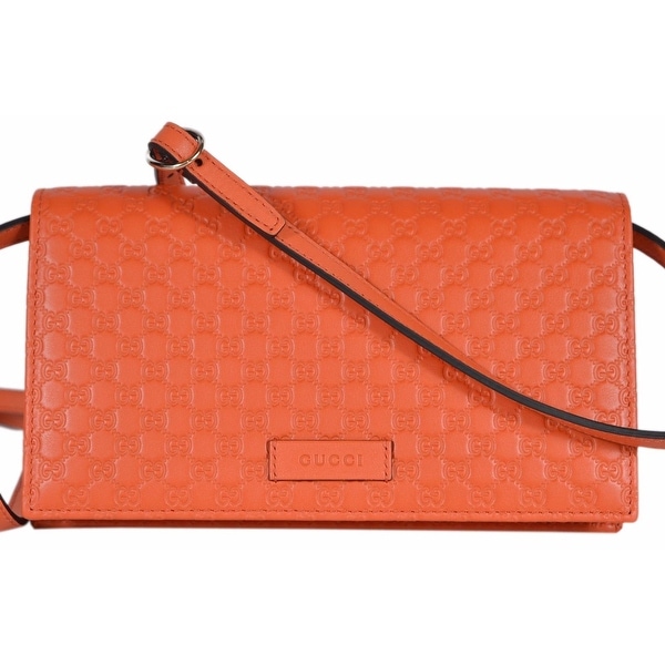 Shop Gucci 466507 Orange Leather Micro GG Guccissima Crossbody Wallet Bag Purse - 8&quot; x 4.5&quot; x 1 ...