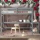 preview thumbnail 1 of 16, Modern Full Size Loft Bed With Built-in Desk and Ladder Platform and Ladders for Bedroom Grey