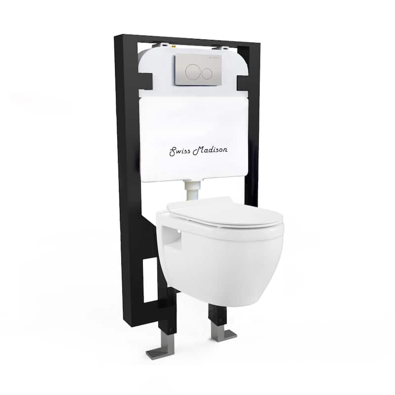 Swiss Madison Well Made Forever - Dieppe Wall Hung Elongated Toilet Bundle, Glossy White - 23.5" x 18.5" 19.5"