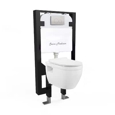 Swiss Madison Well Made Forever - Dieppe Wall Hung Elongated Toilet Bundle, Glossy White - 23.5" x 18.5" 19.5"