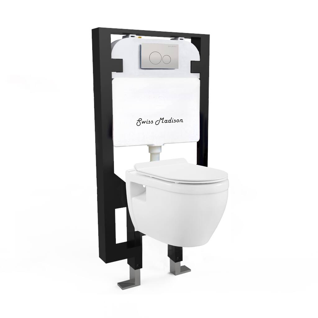 Swiss Madison Well Made Forever - Dieppe Wall Hung Elongated Toilet Bundle, Glossy White - 23.5" x 18.5" 19.5"