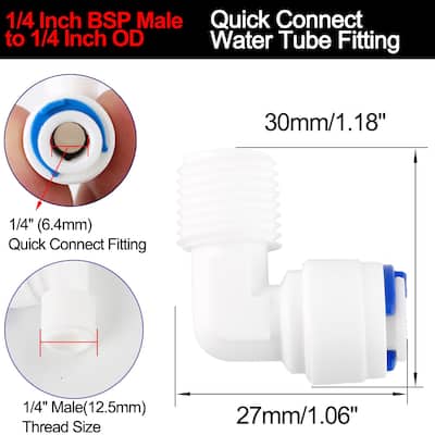 1/4 Inch BSP Male to 1/4 Inch OD Elbow Quick Connect Purifier 10pcs - White,Blue - Male 12.5mm/ 1/4"