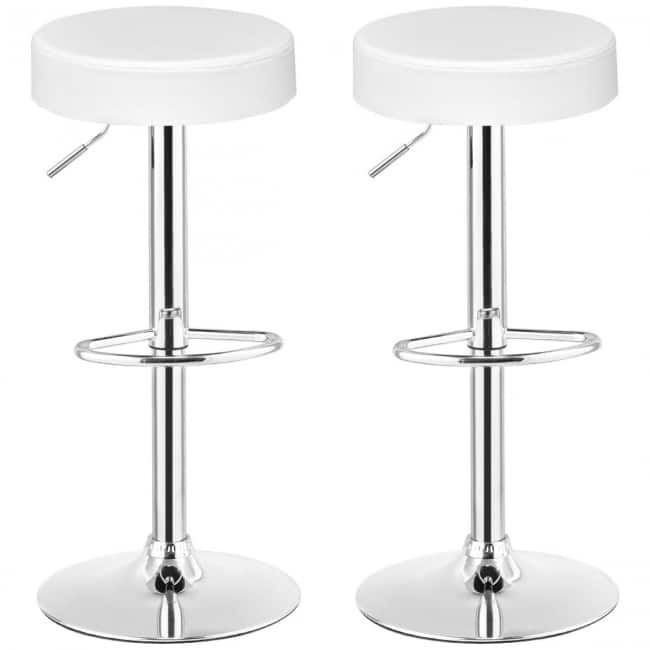 Set of 2 Adjustable Swivel Round Bar Stool Pub Chairs - 14" x 26" - 34"(D x H)