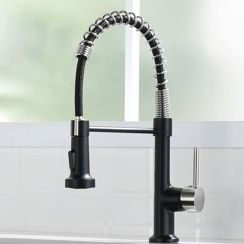 Commercial Kitchen Sink Faucet With Pull Down Sprayer One Hole Kitchen Faucets Single Handle High Arc Spring Mixer Faucets - Brushed Nickel & Matte Black
