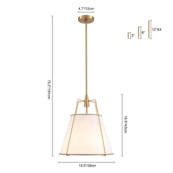 dimension image slide 3 of 7, Mid Century 4-Light Conical Fabric Shade Lantern Pendant Ambient Light