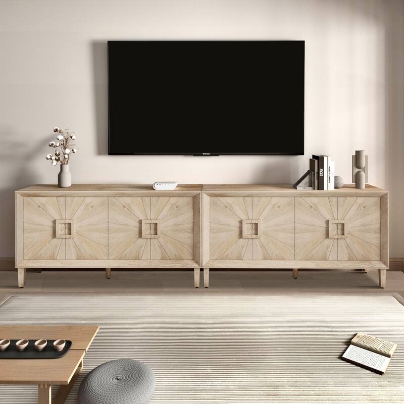 Rustic Farmhouse 59.8" Credenza, Durable Antique Wood Storage Unit for Living Room or Kitchen Use