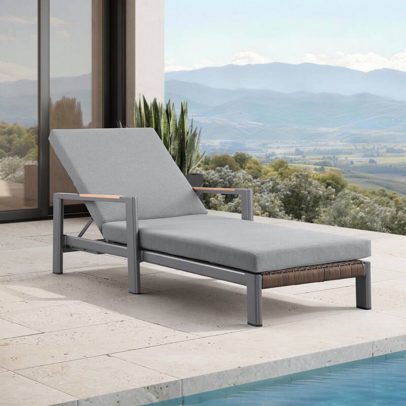Arlo Teak & Wicker Aluminum Dual-Use Outdoor Chaise Lounge (Set of 2)