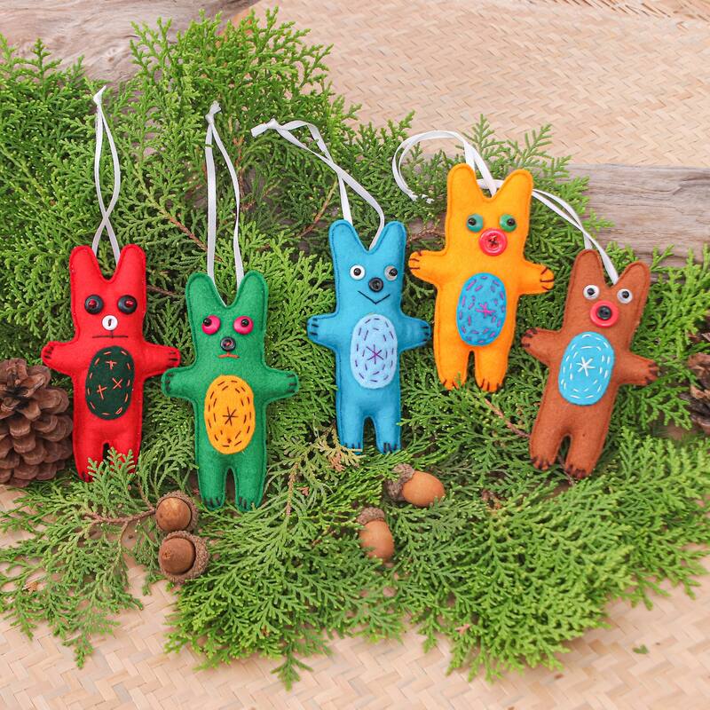 Novica Handmade Bear Imagination Felt Ornaments (Set Of 5)