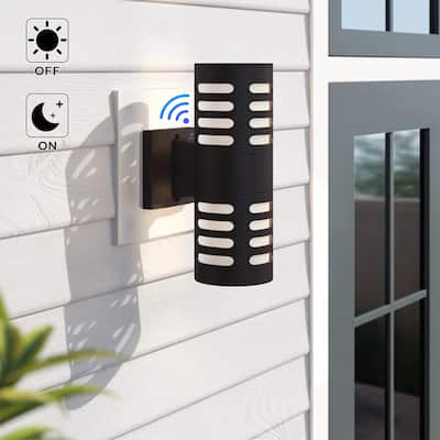 C Cattleya 2-Light Matte Black Dusk to Dawn Cylinder Outdoor Wall Light Sconce