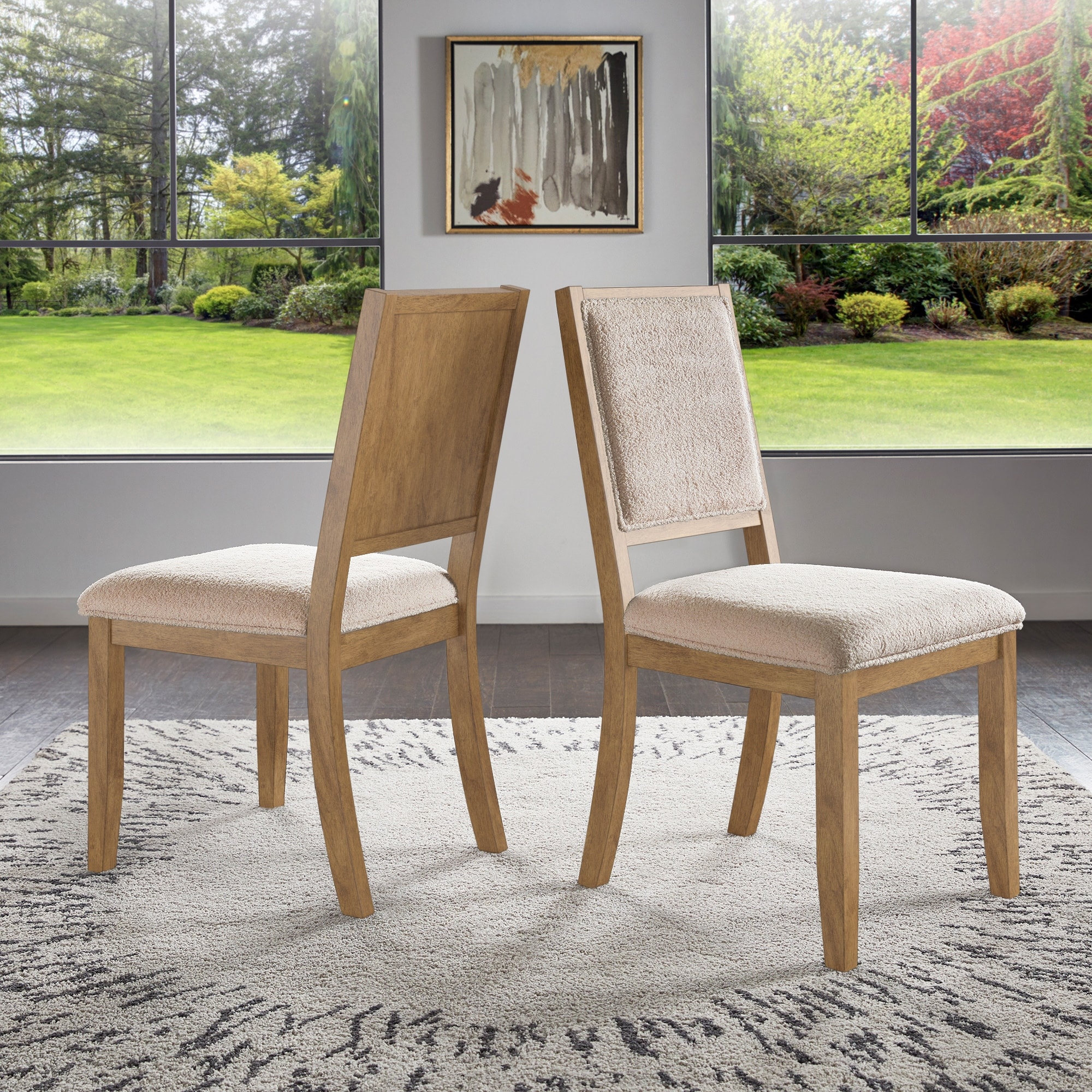Harstad Wood Finish Cream Boucle Fabric Dining Chair (Set of 2) by iNSPIRE Q Modern
