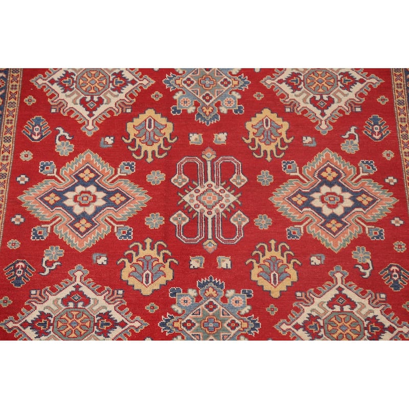 Red Kazak Area Rug Handmade Geometric Wool Carpet - 7'2"x 10'0"