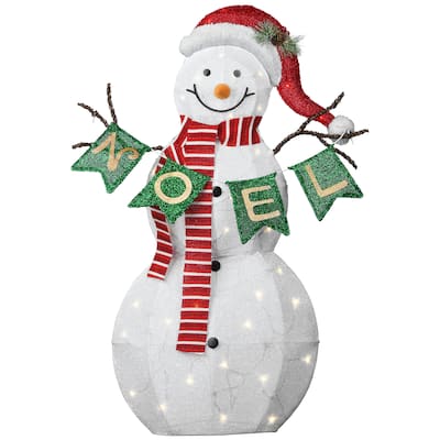 37" Pre-Lit Snowman with NOEL Sign - White - 37 in