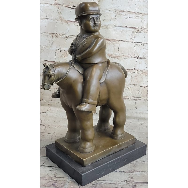 Man On A Horse By Fernando Botero Bronze Statue Sculpture Marble Base 15 Inches X 10 Inches