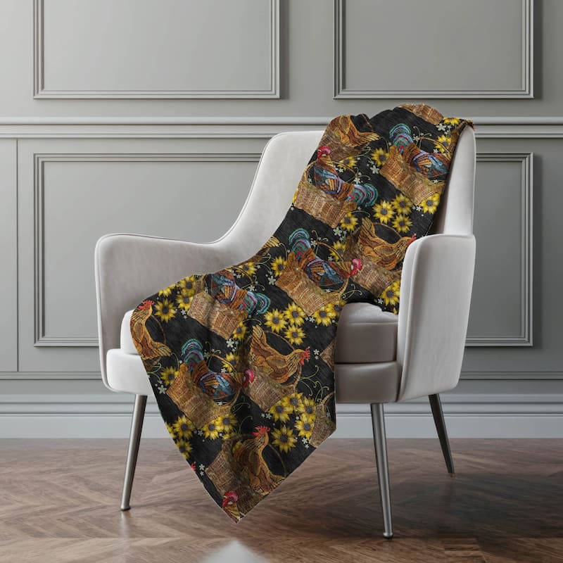 Premium Machine Washable ASB157 Farmhouse Chickens Sherpa Throw Blanket