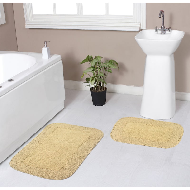 Radiant Collection Absorbent Cotton 2 Piece Set Machine Washable Bath Rug - Yellow