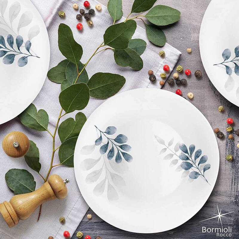 Bormioli Rocco White Moon Botanica Blue Plate Set of 6