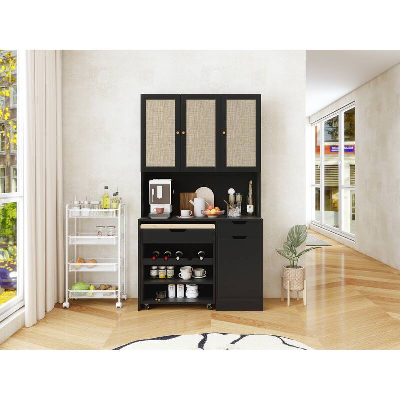 69.29" Kitchen Pantry Storage Cabinet, Modern Buffet Cabinet with Kitchen Cart, Tall Kitchen Hutch Cabinet with Microwave Stand