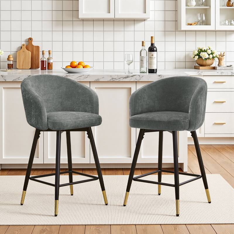 26" Counter Height Swivel Barstool with Arms and Metal Legs - 37"H x 22"W x 22"D