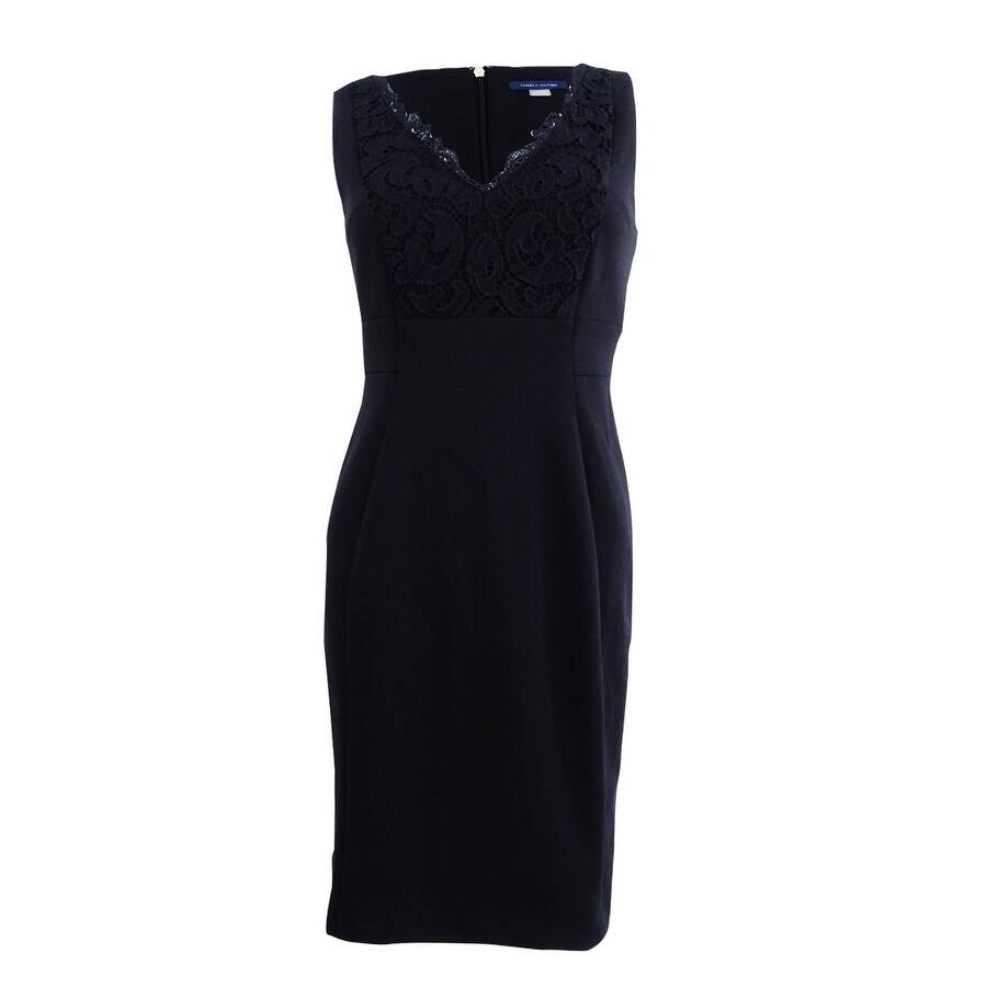 Tommy Hilfiger Women's Lace-Trim Sheath Dress (2, Black)