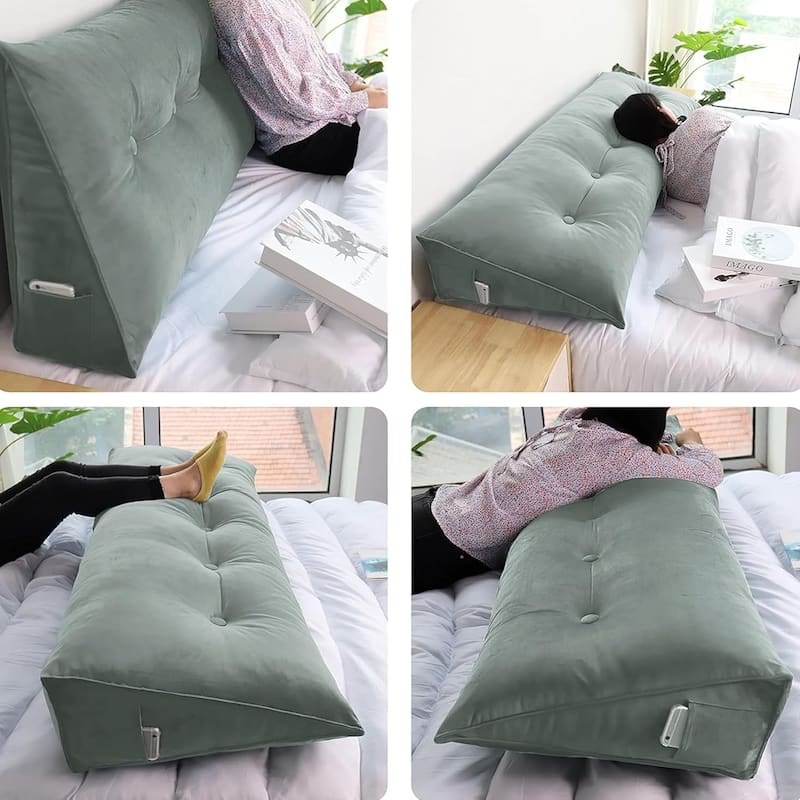 Velvet Headboard Reading Wedge Pillow for Bed Rest Sit Up Back Support
