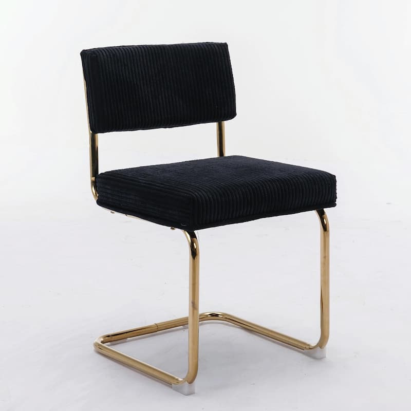 Modern Corduroy Dining Chairs - Gold Metal Base - Armless - Channel Tufting - Set of 2