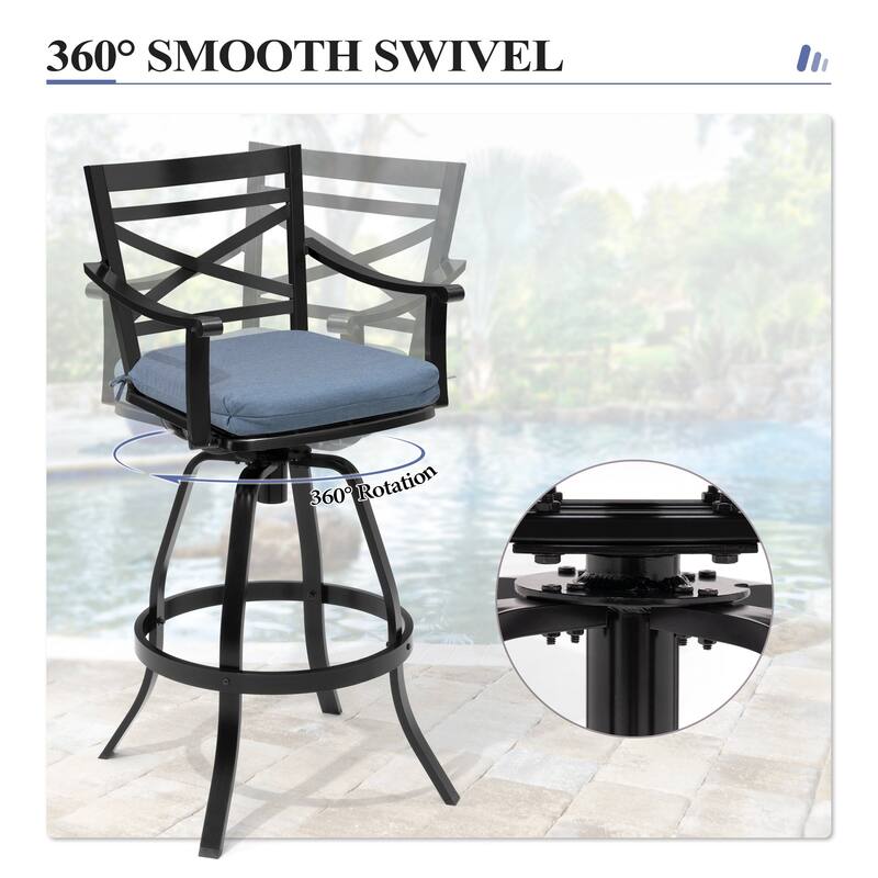 3/5-Piece Outdoor Swivel Aluminum Bar Stools with Sunbrella Cushion and Table Set