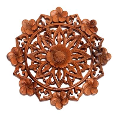 Novica Handmade Lotus And Plumeria Wood Relief Panel