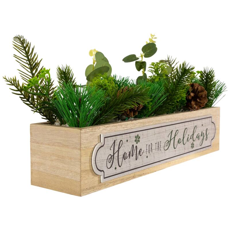 13.75" Wooden Boxed "Home For The Holidays" Christmas Candle Holders