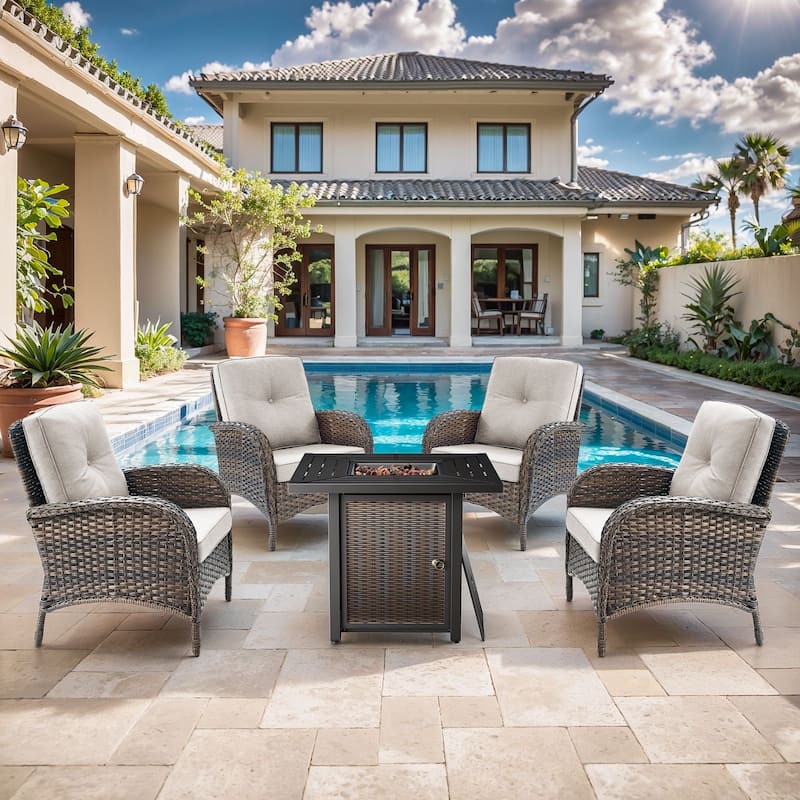 Gymojoy Outdoor Patio Chair & Fire Pit Set Luxurious Comfort Conversation Set