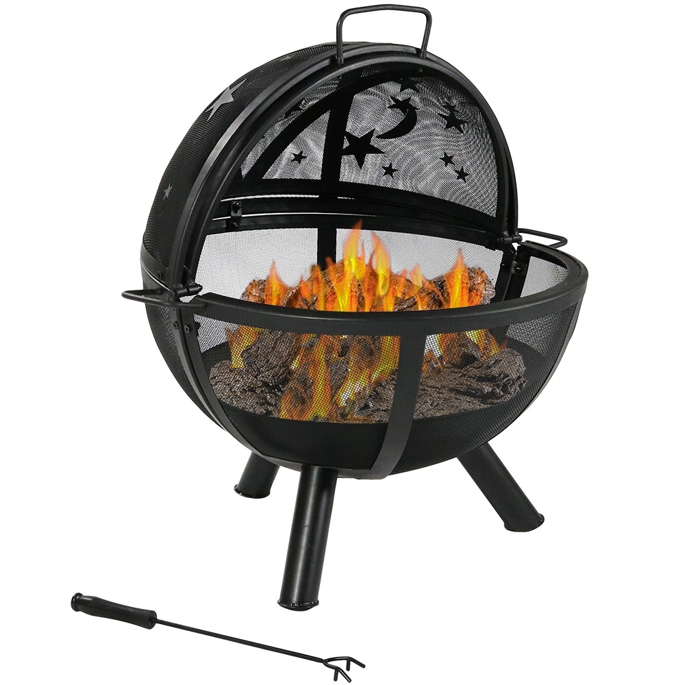 Sunnydaze 30 Inch Sphere Flaming Ball Fire Pit with Protective Cover