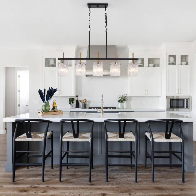 KAWOTI 5-light Linear Kitchen Island Pendant with Glam Glass Shade