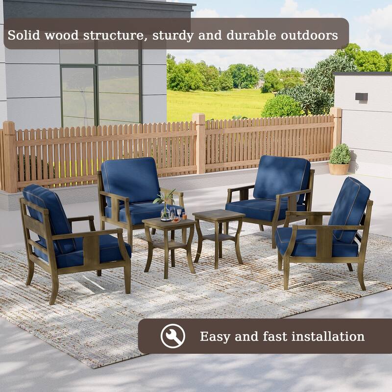 6-piece Outdoor Teak Seating Set Club Chairs with Cushions