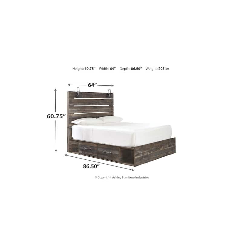 Drystan Rustic Brown Panel Bed with 2 Under Bed Storage Drawers