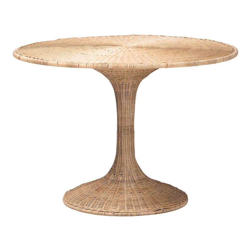 Natala Rattan Dining Table - Handwoven Wicker Tulip Table, Pedestal Frame Centerpiece for Dining Room or Kitchen - Light Honey - Light Honey