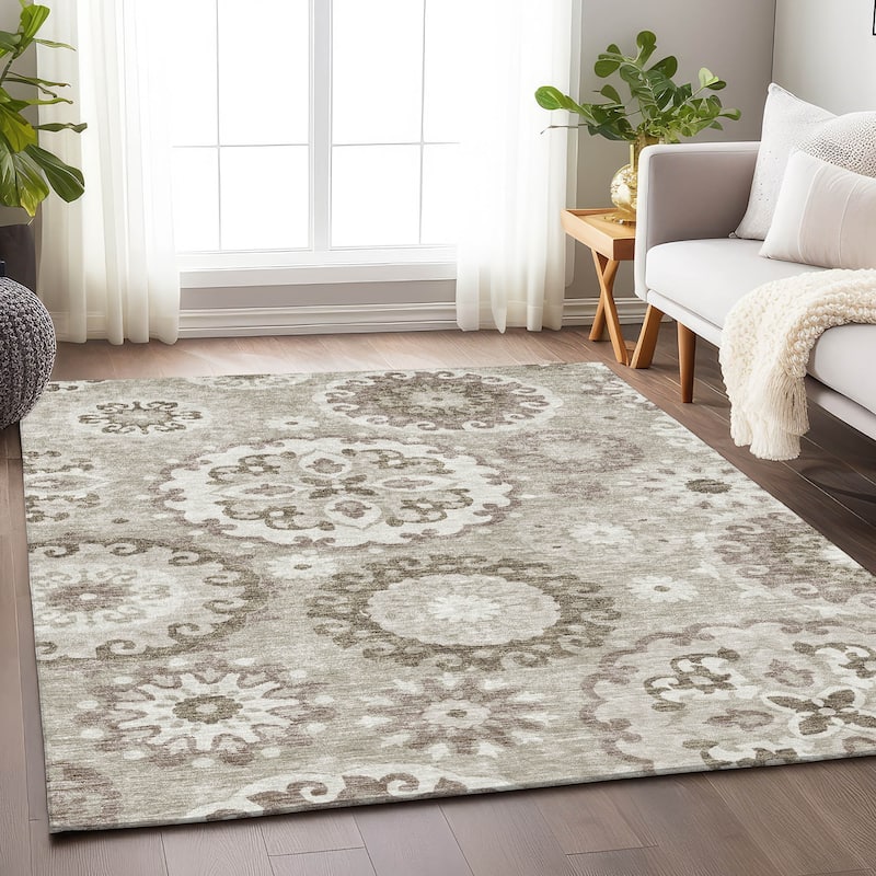 Premium Washable Super Soft Boho Suzani Mayfield Rug - Taupe - 9' x 12' - Rectangle
