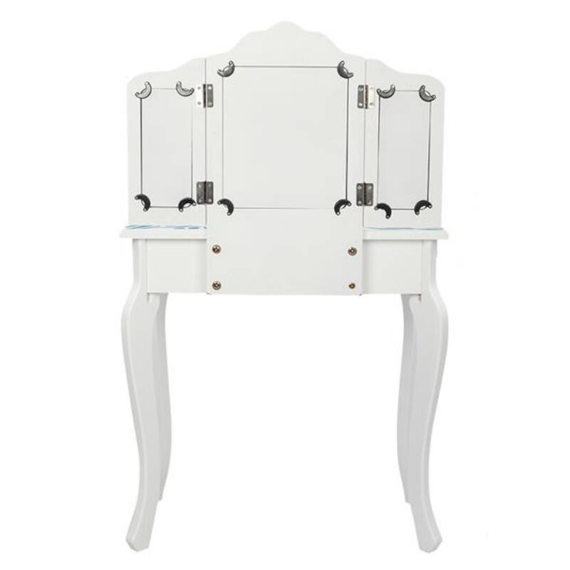 Three-Fold Mirror Single-Drawing Curved Foot Children Dressing Table Blue Zebra - 23.63 x 11.03 x 38.59