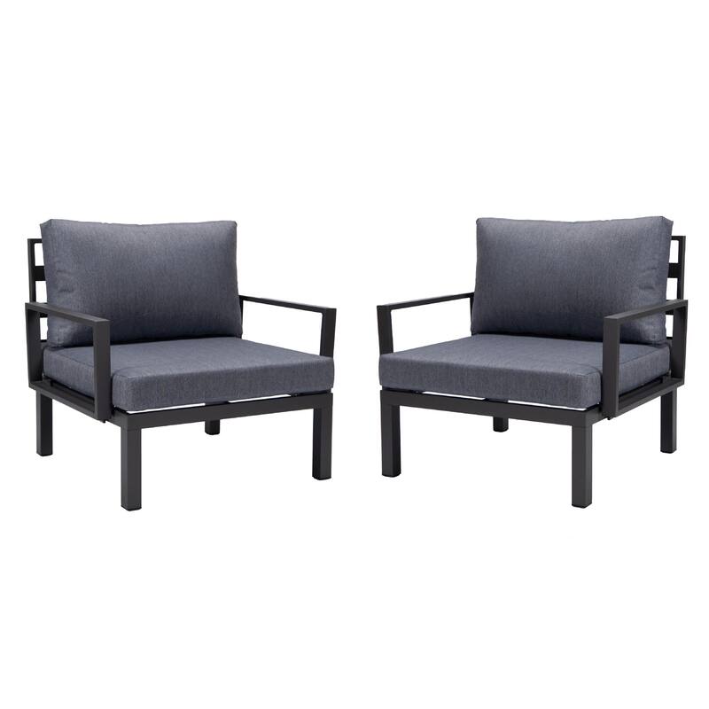 LeisureMod Hamilton Modern 2-Piece Accent Arm Chair with Removable Cushion, 2-Seater Sofa for Home Outdoor Patio Porch Garden - Charcoal Blue