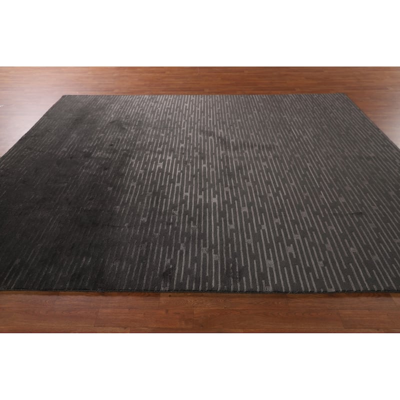 Striped Nepalese Oriental Area Rug Hand-Knotted Wool Carpet - 8'0" x 9'9"