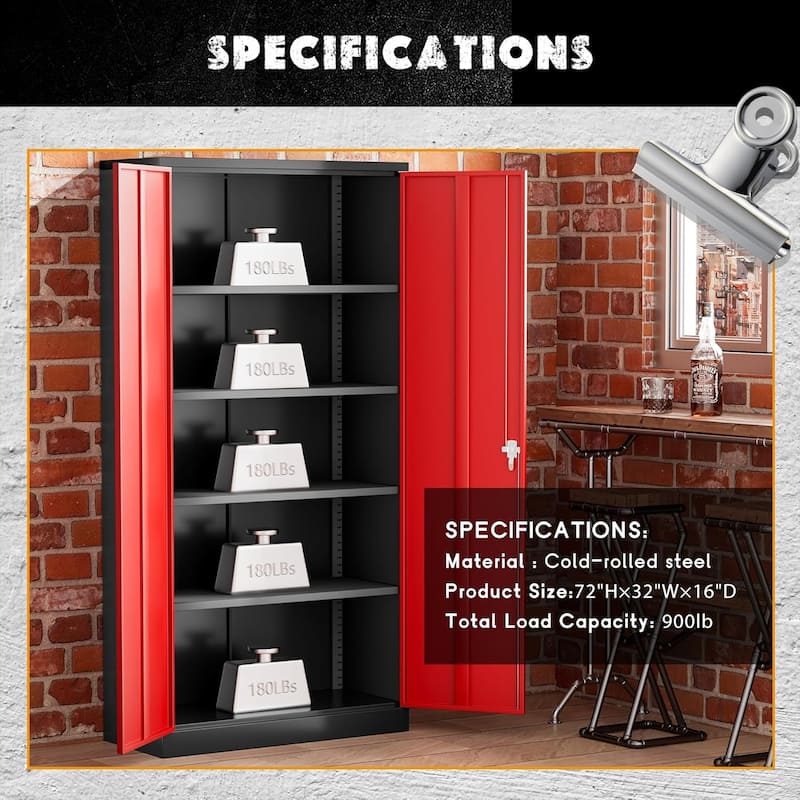 71'' H x 32'' W Metal Garage Storage Cabinet with Locking Doors and Adjustable Shelves