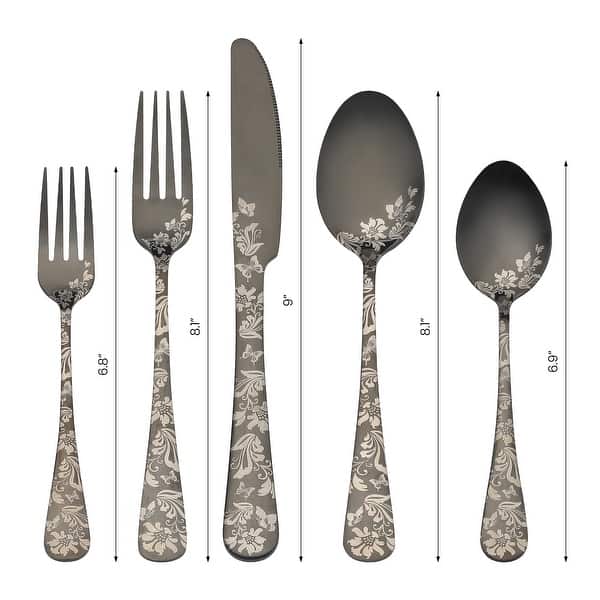 5 PCS Silverware Set, Stainless Steel Flatware Set, Mirror Polished Cutlery Set for 1, Serving Utensils Set - 5 PCS - Black