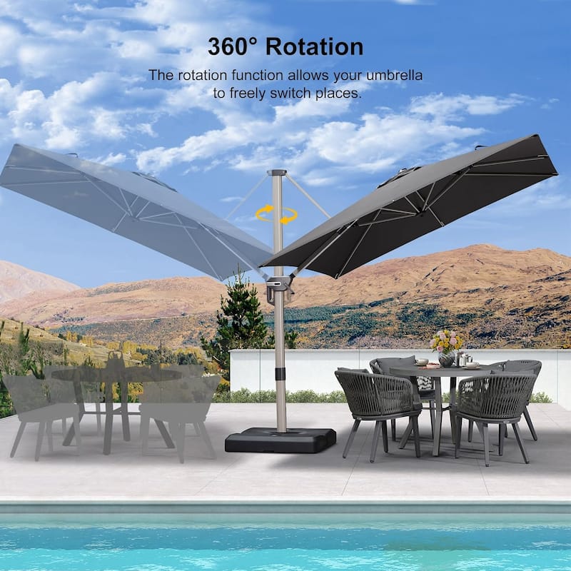 PURPLE LEAF Elegant Champagne-Gold Patio Cantilever Umbrella Adjustable Offset Umbrella With Base