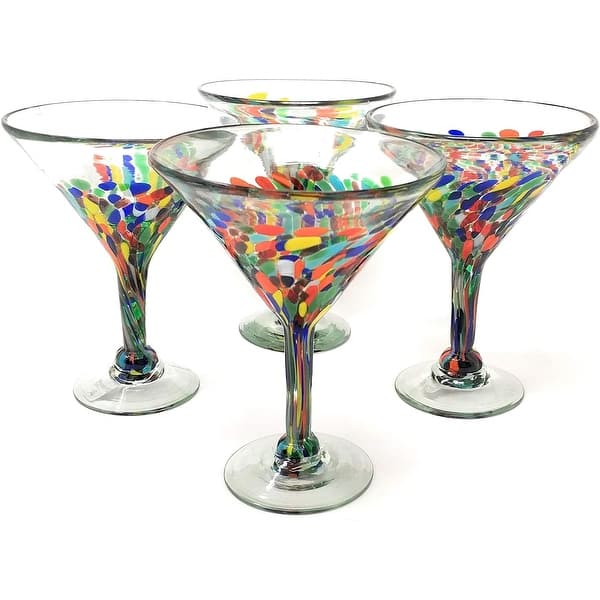 slide 2 of 6, Dos Suenos Mexican Hand Blown Glass - Set of 4 Hand Blown Modern Margarita Glasses - Confetti Carmen (12 oz) Multi-Color