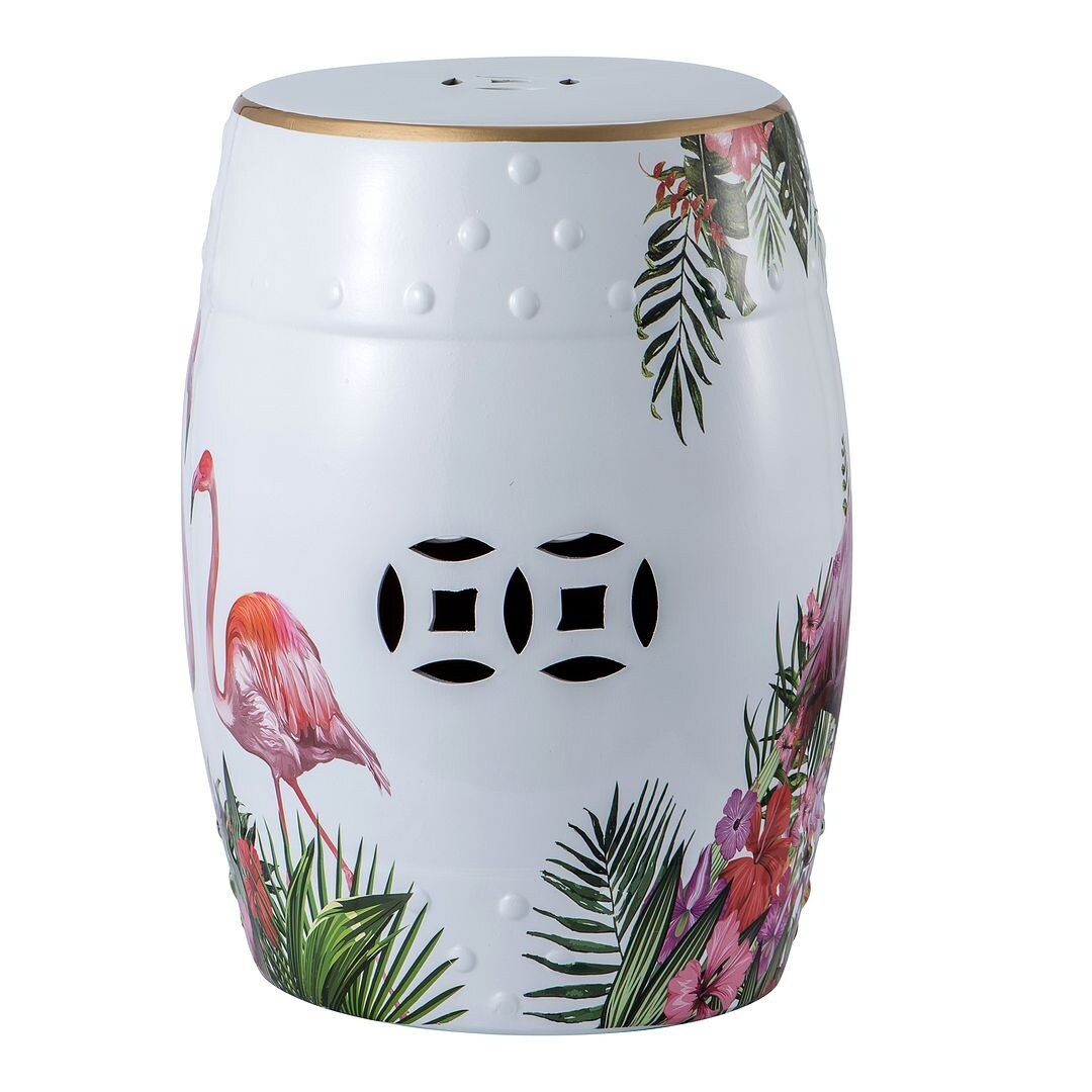 WAINGHS Decorative Ceramic Garden Stool - Outdoor Drum Ceramic Side Table, Flower Bird And Butterfly Style Indoor Plant Holder For Living