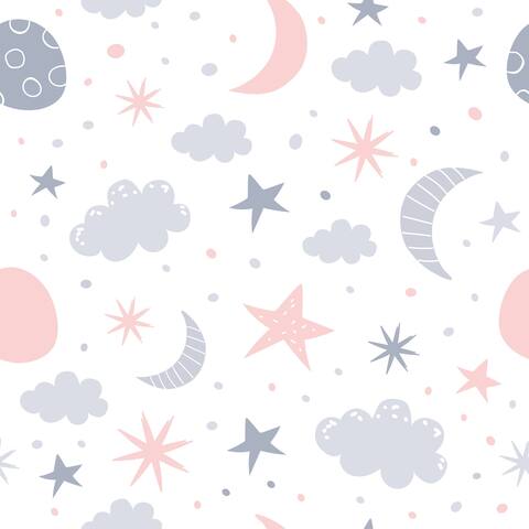 Baby Clouds and Stars Nursery Removable Wallpaper - 10'ft H x 24''inch W