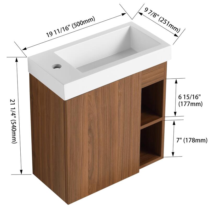 Bathroom Vanity With Sink In 20 Inch, Floating Bathroom Vanity With Soft Close Door