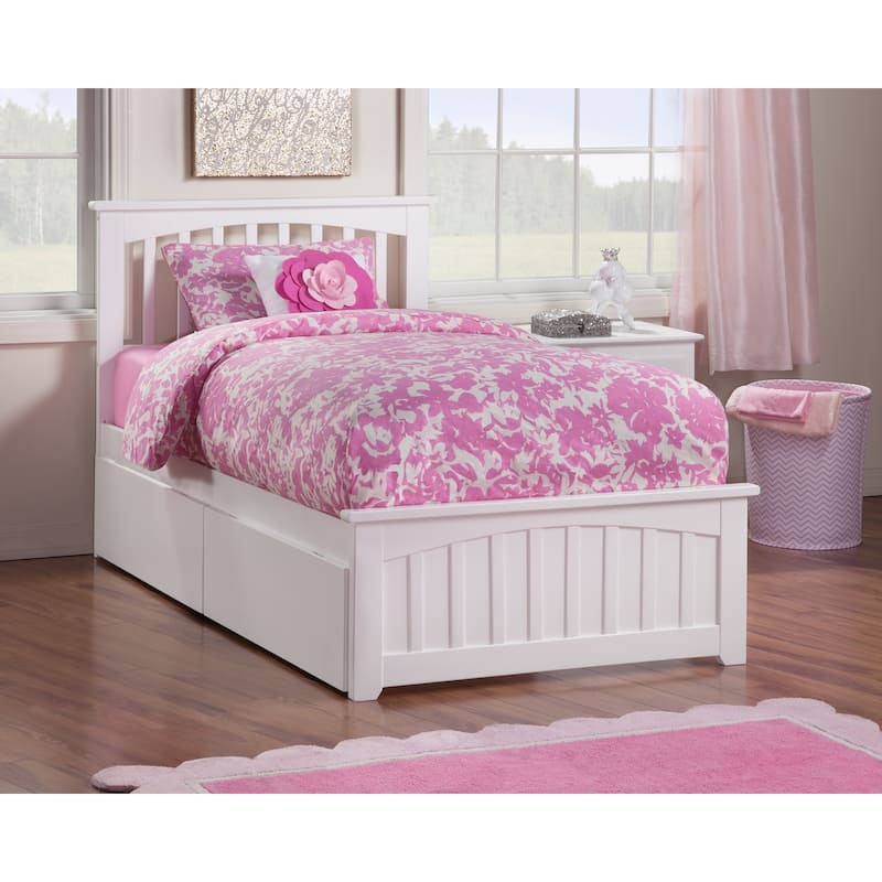 Mission Twin XL Platform Bed with Matching Foot Board with 2 Drawers in White