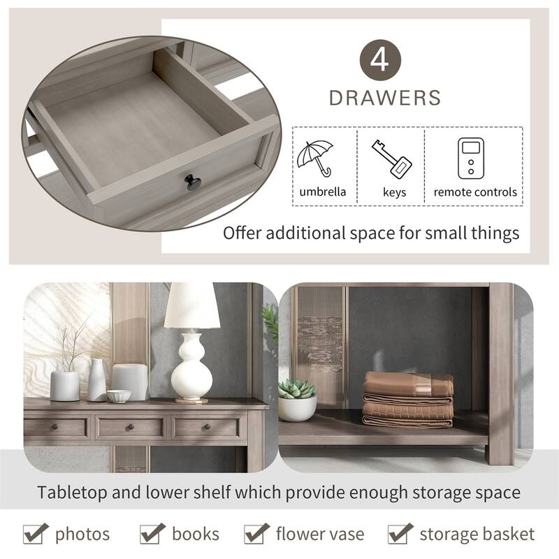 Merax Rustic Console Table with Storage Drawers and Bottom Shelf