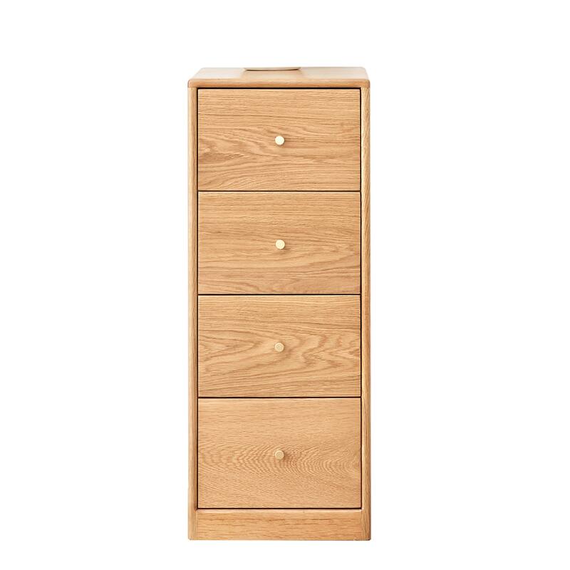 Solid Oak Bedside Table Storage Cabinet for Living Room - Free-Standing Corner Cabinets Storage Table-Four Drawers - Oak
