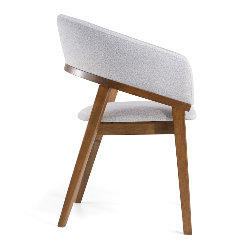Cid Naj Dining Chair, Gray Fabric Cushions, Curved Walnut Brown Rubberwood