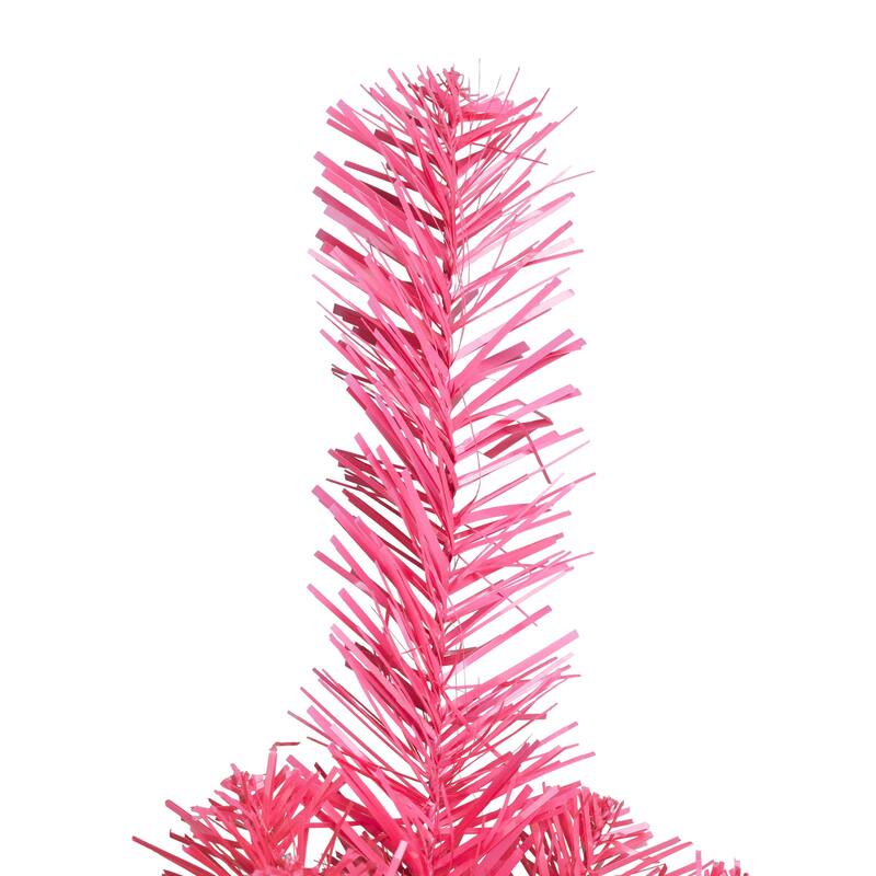 Artificial Tinsel Christmas Tree - 7' - Pink - Unlit - 7 Foot